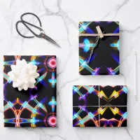 Thumbnail for Neon Starburst Kaleidoscope Wrapping Paper Sheets