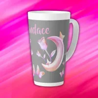 Pretty Pink- Moon, Butterfly, Floral - Monogram | Latte Mug