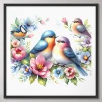 Love Birds in Spring Flowers Framed Art