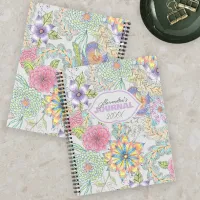 Vibrant Hand-Drawn Spring Blossoms and Greenery Notebook