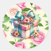 Shabby Chic Birthday Gift Watercolor Classic Round Sticker