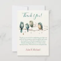 Whimsical Birds on Branches  Pastel Baby Shower Thank You Card