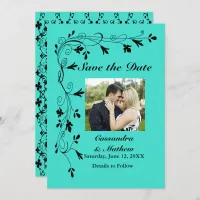 Black Floral Vines Turquoise or Color Save Date Save The Date