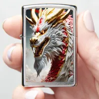 Fire breathing dragon red white and gold scales zippo lighter