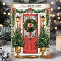 Red Door Holiday Wreath Family Christmas Card