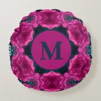 Pretty Pink Petunia Kaleidoscope Round Pillow