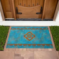 Southwest Mountain Peaks Turquoise Geometric Doormat