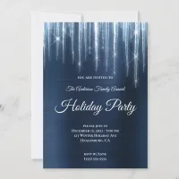 Large Sparkly Icicles Navy Blue Foil Holiday Invitation