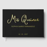 Elegant Modern Black Gold Photo Quinceañera Foil Guest Book