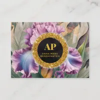*~ Pink QR AP10 IRIS Flowers Gold Business Card