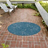 Grey Floral Pattern on Blue | Outdoor Rug