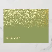 Green and Gold Foil Wedding RSVP Foil Holiday Postcard