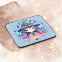 Cute Bohemian Queen with Blue Background | Beverage Coaster