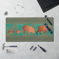 Southwest Fun Javelina Family Copper Teal Desk Mat