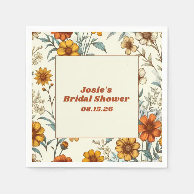 Vintage Floral 70s Inspired Timeless Bridal Shower Napkins