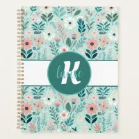 Pretty Blue and Pink Pastel Folk Art Flowers Planner