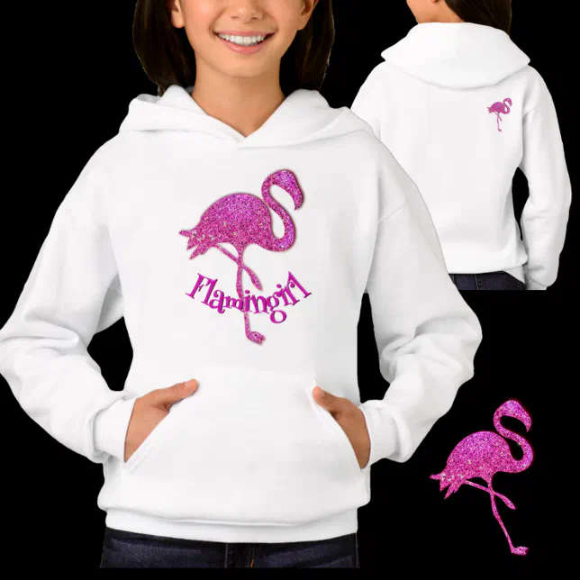 Pink glitter flamingo - customizable text hoodie