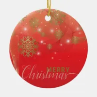 Glowing Red Winter Wonderland Merry Christmas Ceramic Ornament