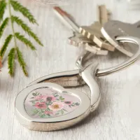 Vintage Pink Monogram Floral Keychain