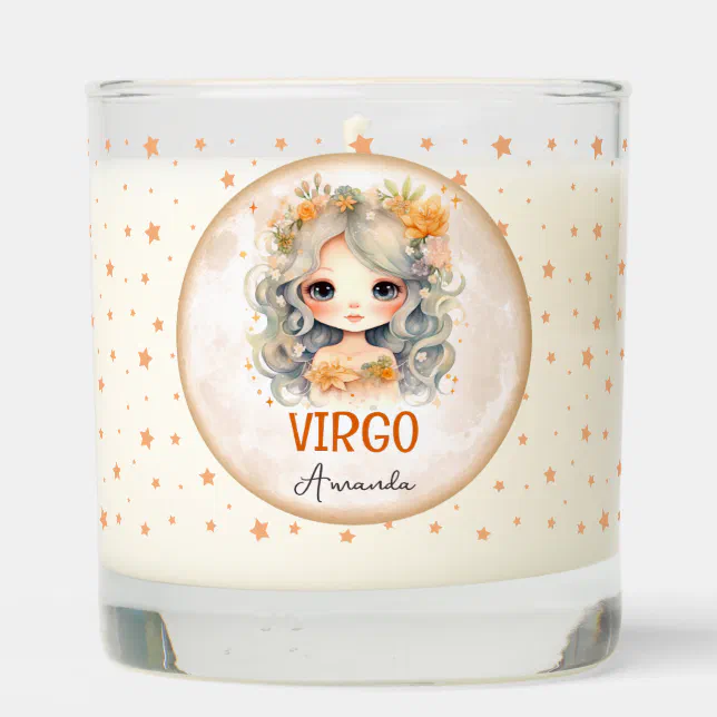 Cute Watercolor Illustration Virgo Zodiac Name Scented Candle