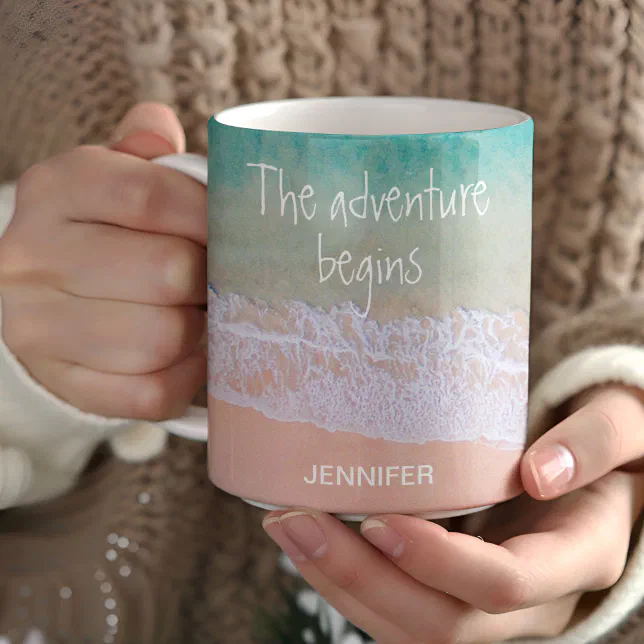 Personalized adventure tropical sand beach ocean coffee mug