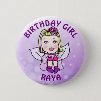 Personalized Pretty Fairy Birthday Girl Button