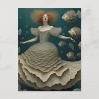 Fantasy Woman in a Fancy Dress Under the Ocean Postcard