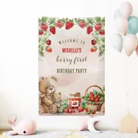 Berry First Strawberry and Bear Birthday Banner