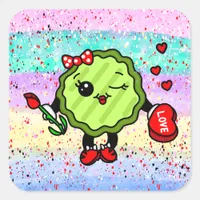 Be My Valentine Holiday Pickle Square Sticker