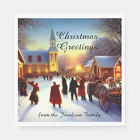 Nostalgic Village Church Visit Christmas Greetings Napkins