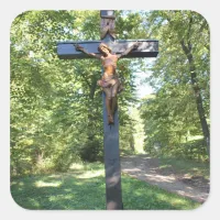 Photo Crucifix with Jesus Square Sticker