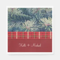 Crimson & Evergreen Christmas Wedding Napkins