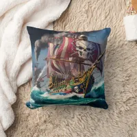 Majestic Pirate Ship Battling Rough Seas at Dusk Throw Pillow