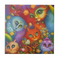 Colorful Crazy Kitty Cat Kitten Collage Ceramic Tile