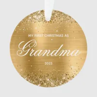 Glittery Gold My First Christmas as Grandma Ornament