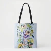 Handpainted Elegant Feminine Eyes Colorful Leaves  Tote Bag