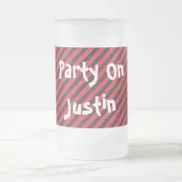 Black Red Thin Diagonal Stripes Frosted Glass Beer Mug