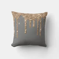 *~* Gold Glitter Drip Drips GRAY GREY Throw Pillow