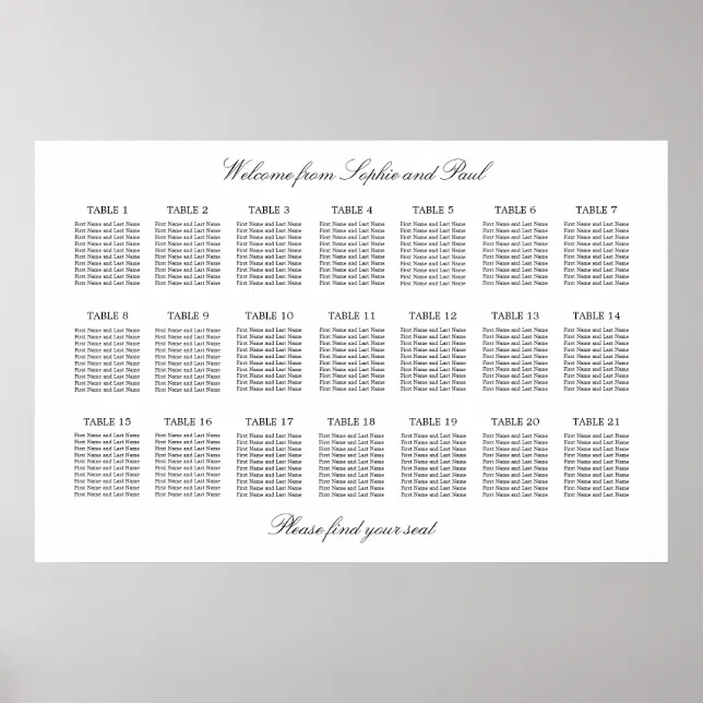 21 Table Elegant Minimalist Seating Chart