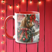 Pretty Brown Horse in Red Bow Christmas Mug