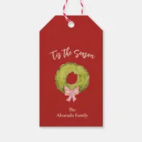 Wreath Coquette Bow Vintage Christmas Red Green Gift Tags