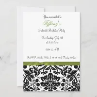 lime damask Sweet Sixteen party Invitation