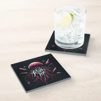 Colorful Jellyfish Illustration With Vibrant Typog Glass Coaster