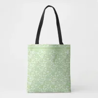 Modern Pale Lime Green Tropical Flowers Monogram Tote Bag