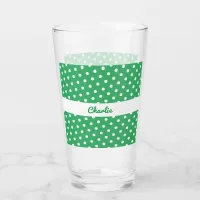 Personalized Green and White Polka Dot Patterned Glass