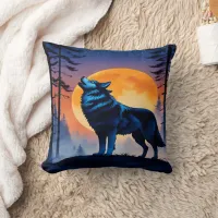 Howling Wolf Beneath Night Sky at Moonrise Throw Pillow