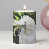 Funny Cute Sulfur-Crested Cockatoo Waves Hello Pillar Candle