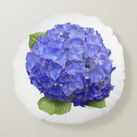 Blue Hydrangea Flower Round Pillow