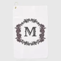 Elegant Purple and Silver Framed Monogram  Golf Towel