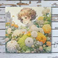 Anime Girl in Yellow Flowers  Jigsaw Puzzle
